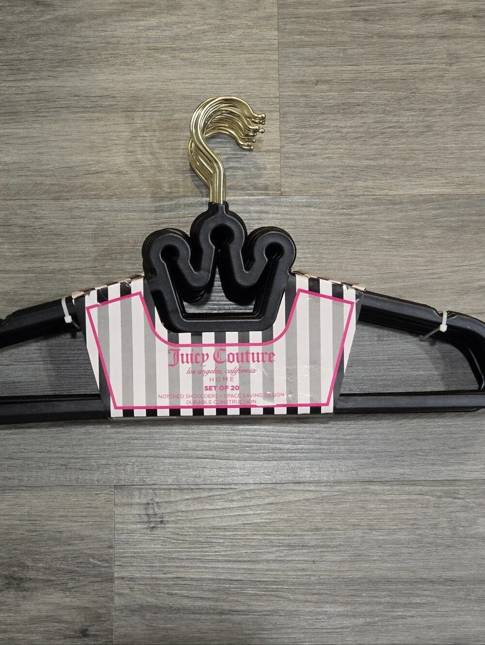 Juicy Couture Notched Shoulder Space Saving Crown Set of 20 Hangers-Black/Gold